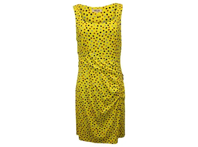 Diane Von Furstenberg Vestido sin mangas con lunares en seda amarilla Amarillo 
