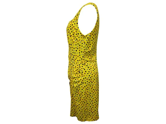 Diane Von Furstenberg Vestido sin mangas con lunares en seda amarilla Amarillo 