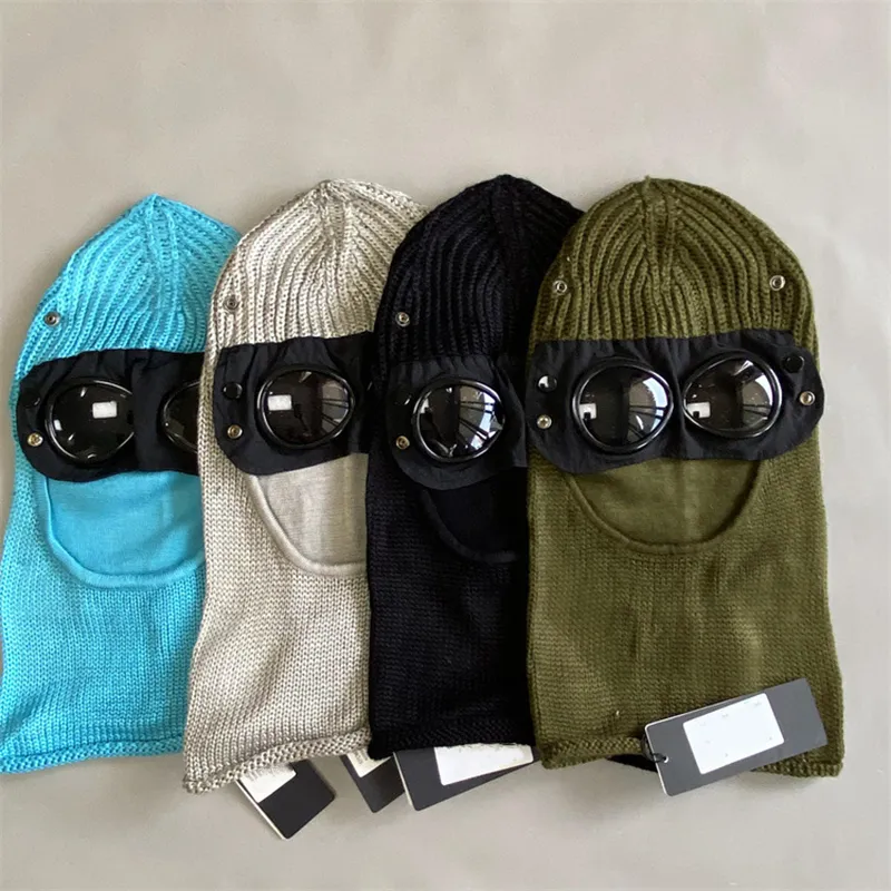 Diseñador Dos vasos Goggles Gaijas Hombres Caballeros de calavera de tejido Mujeres al aire libre Uniesex Beanie de invierno Gon
