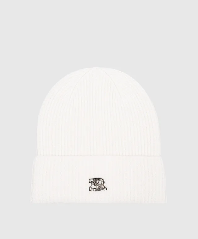 Ermanno Scervino White cashmere cap with logo patch
