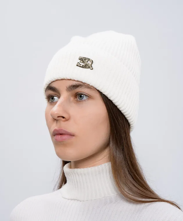 Ermanno Scervino White cashmere cap with logo patch
