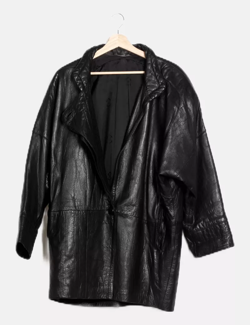 Euskal piel Abrigo negro cuero vintage
