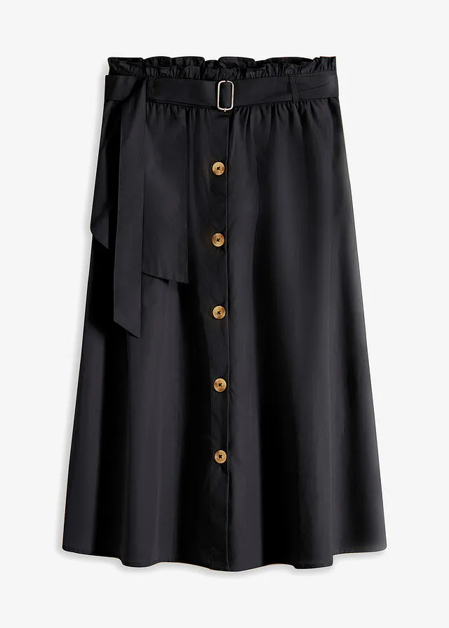 Falda con botones Negro