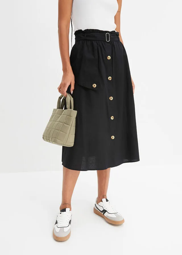 Falda con botones Negro