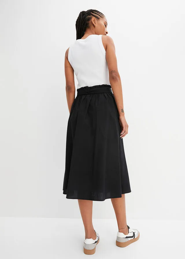 Falda con botones Negro