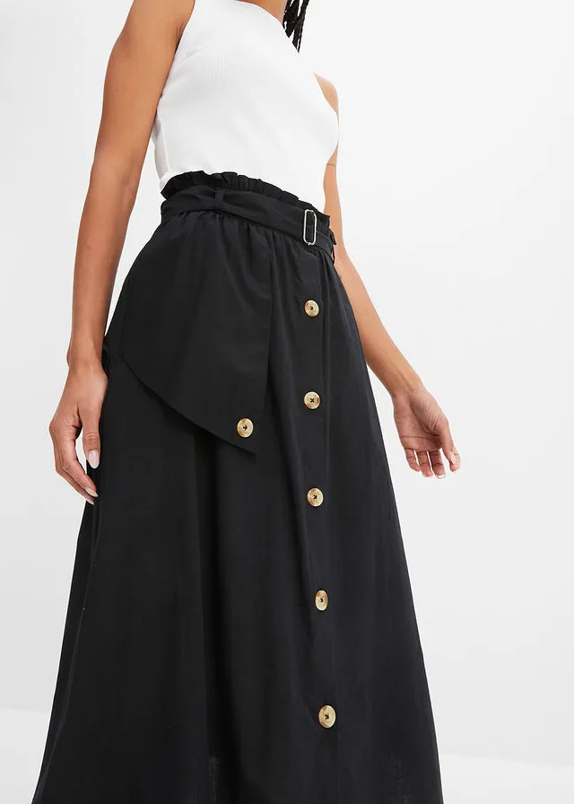 Falda con botones Negro