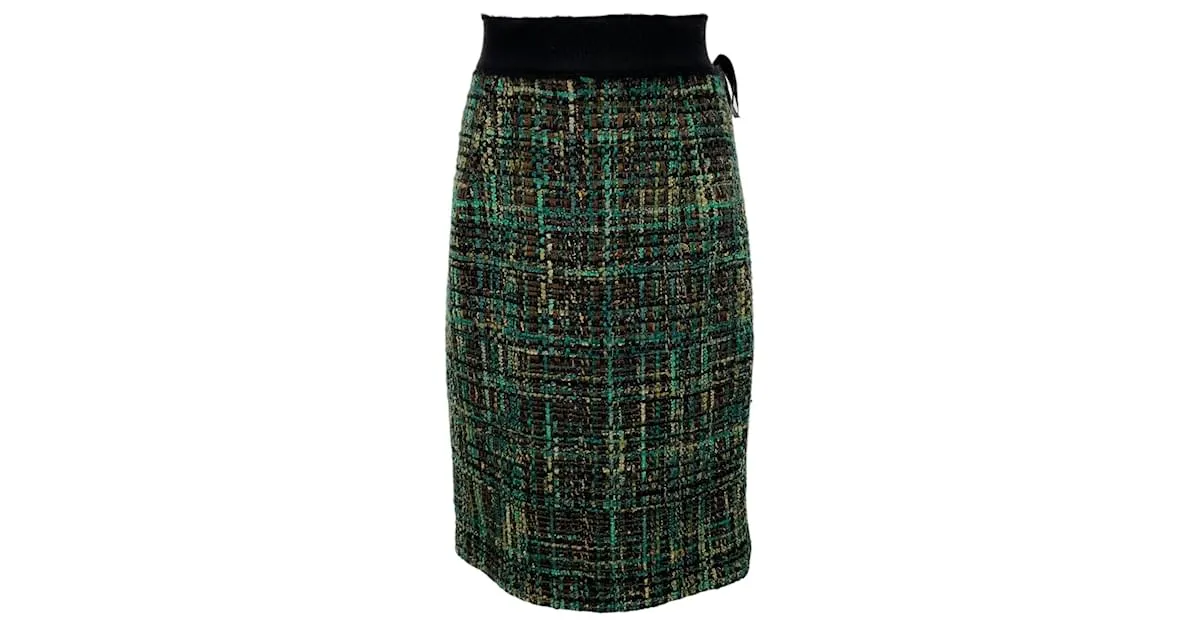 Falda de tweed Greed de Giambattista Valli con cinturilla de grosgrain deshilachada Verde 