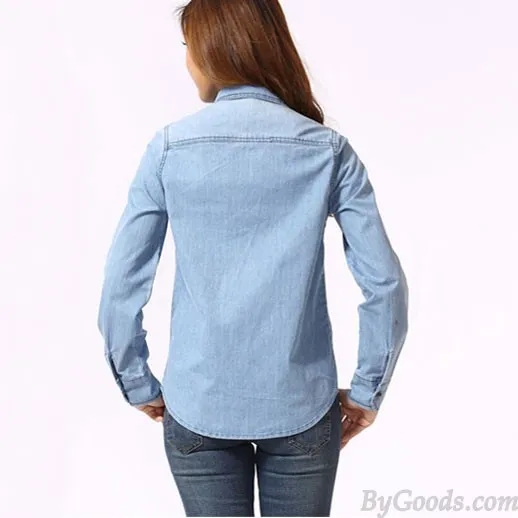 FASHION BLUE EMBROIDERED LONGSLEEVED DENIM SHIRT