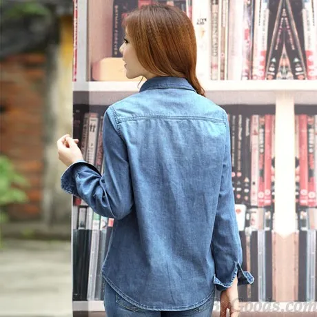 FASHION BLUE EMBROIDERED LONGSLEEVED DENIM SHIRT