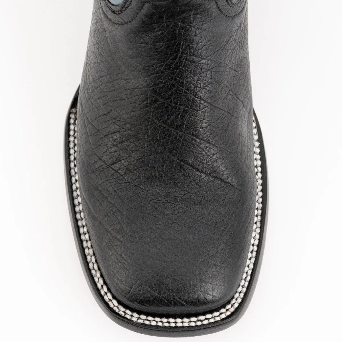 FERRINI MEN'S MORGAN SMOOTH OSTRICH SQUARE TOE BOOTS HANDCRAFTED  BLACK  1029304