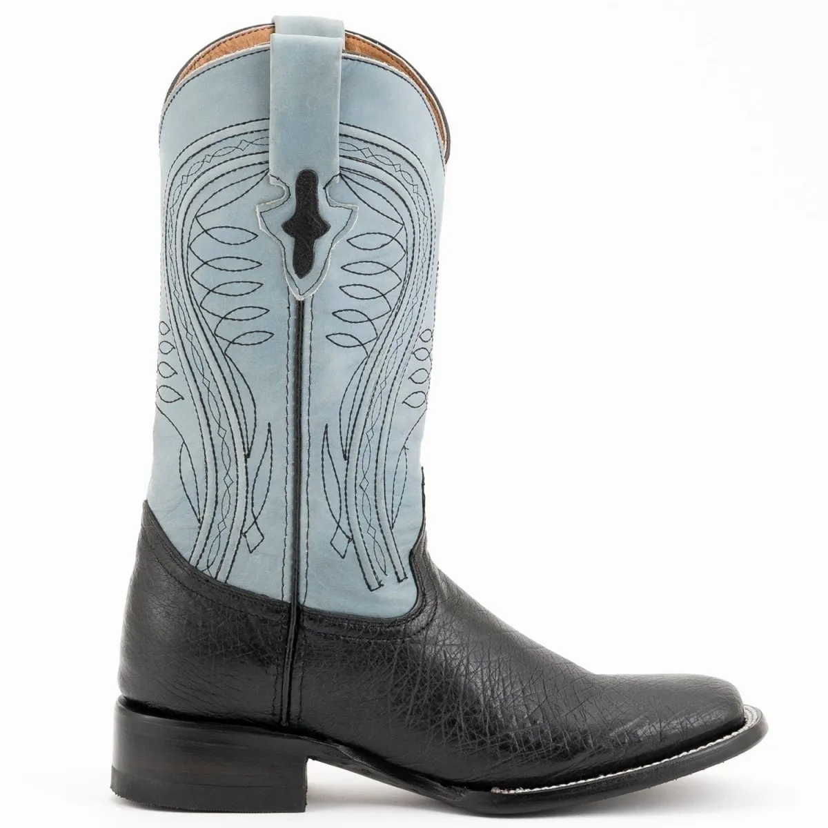 FERRINI MEN'S MORGAN SMOOTH OSTRICH SQUARE TOE BOOTS HANDCRAFTED  BLACK  1029304