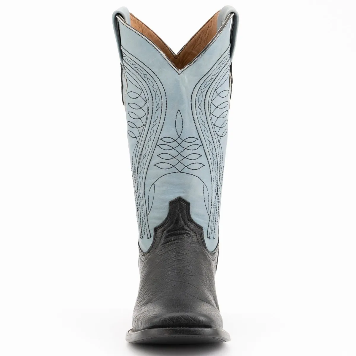 FERRINI MEN'S MORGAN SMOOTH OSTRICH SQUARE TOE BOOTS HANDCRAFTED  BLACK  1029304