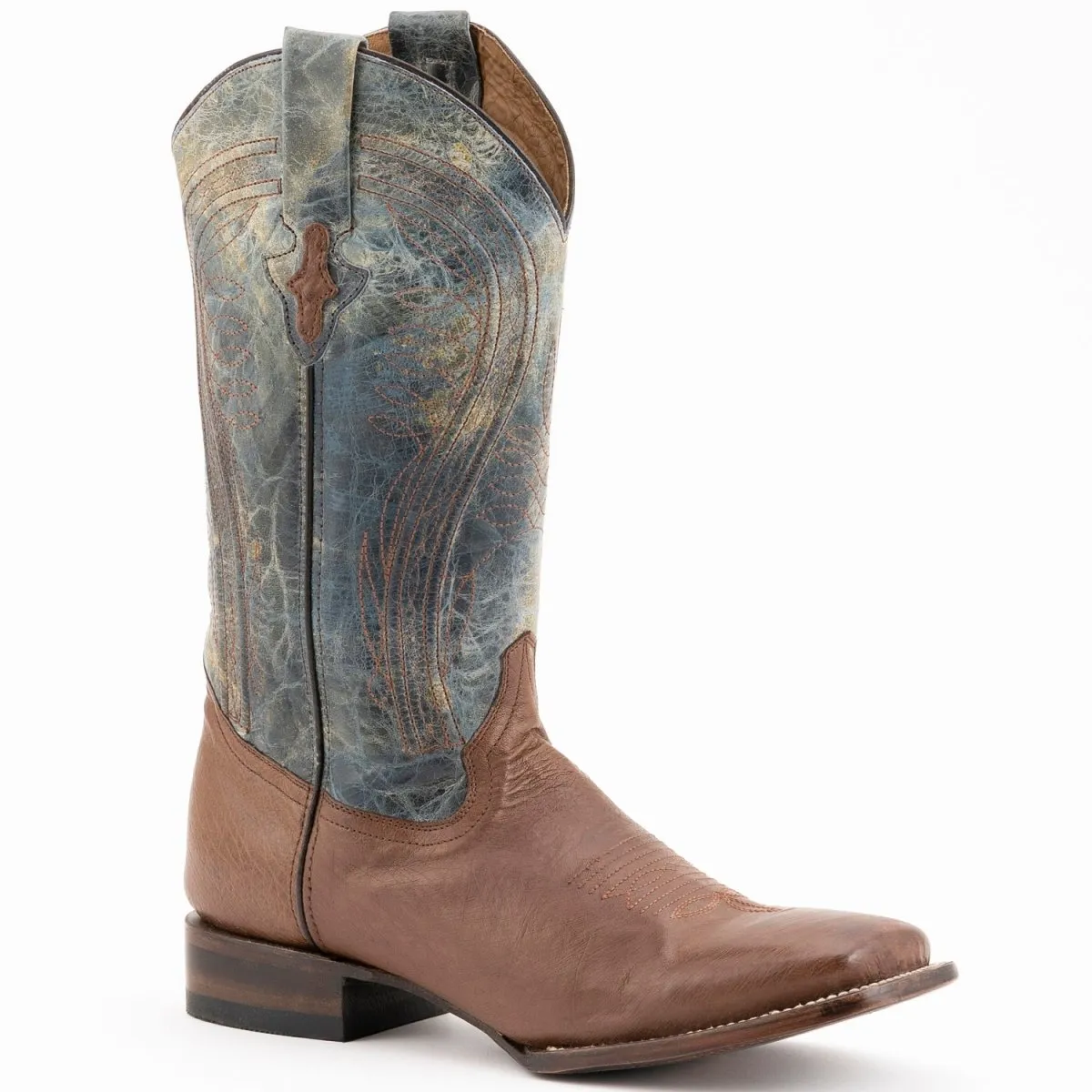 FERRINI MEN'S MORGAN SMOOTH OSTRICH SQUARE TOE BOOTS HANDCRAFTED  KANGO BROWN  1029307