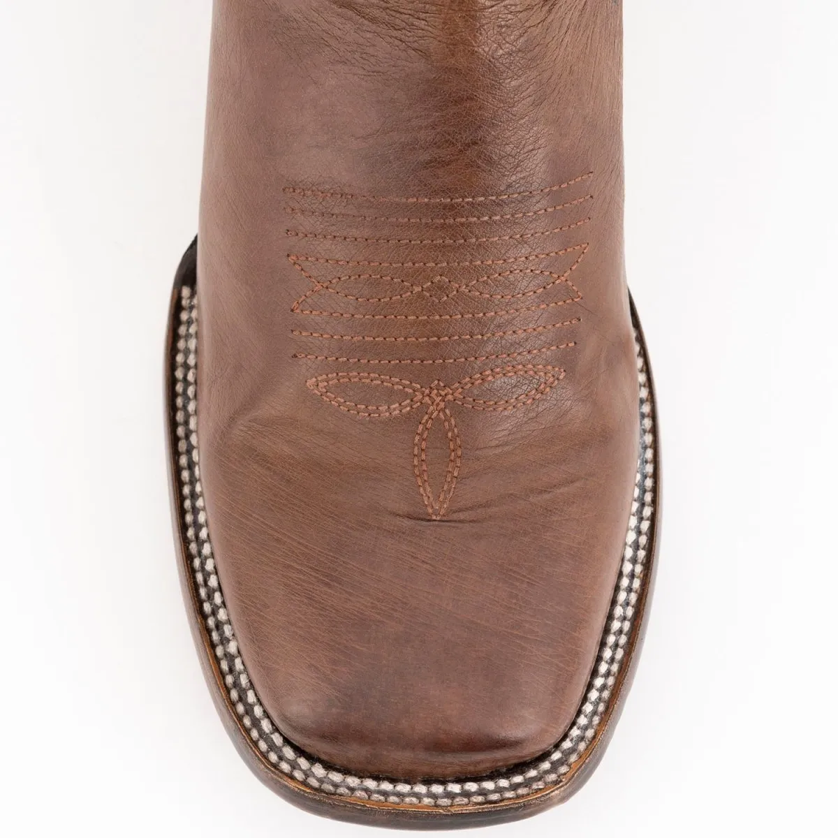 FERRINI MEN'S MORGAN SMOOTH OSTRICH SQUARE TOE BOOTS HANDCRAFTED  KANGO BROWN  1029307