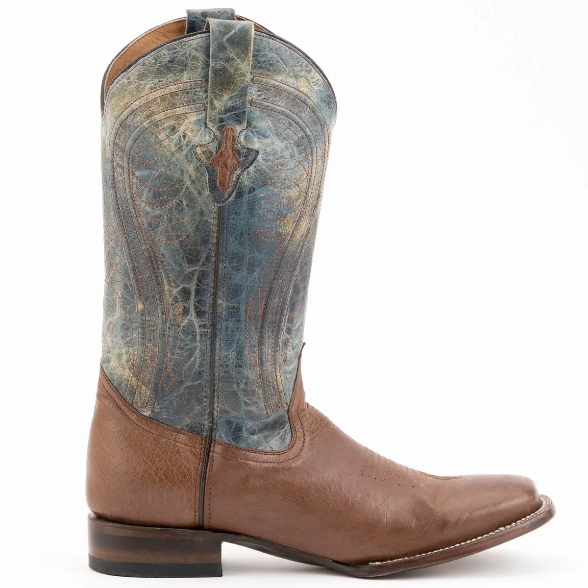 FERRINI MEN'S MORGAN SMOOTH OSTRICH SQUARE TOE BOOTS HANDCRAFTED  KANGO BROWN  1029307