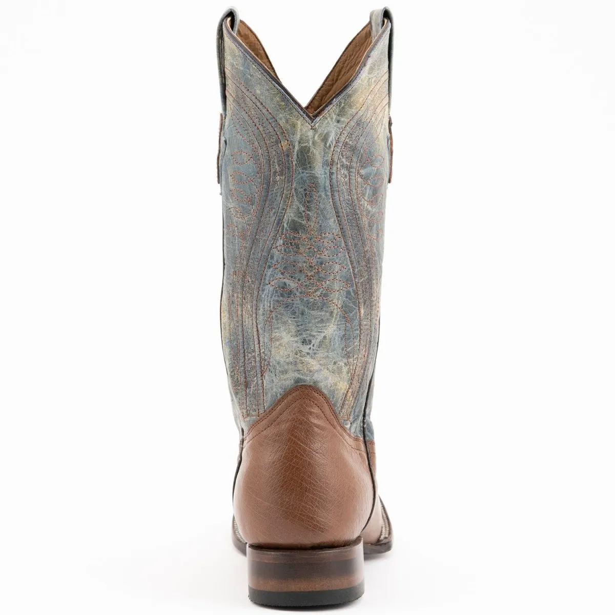 FERRINI MEN'S MORGAN SMOOTH OSTRICH SQUARE TOE BOOTS HANDCRAFTED  KANGO BROWN  1029307