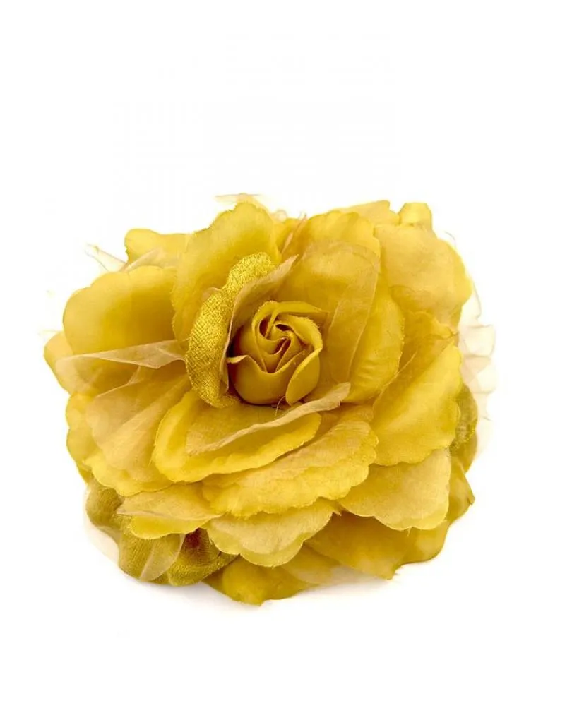 FLORES MUJER MOSTAZAS GRANDES CON BROCHE PELO O ROPA