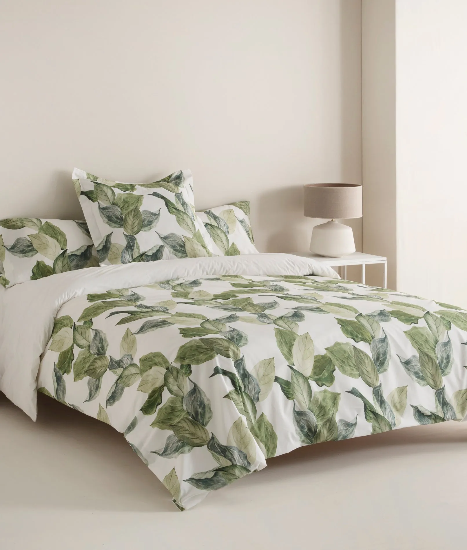 FUNDA NóRDICA REVERSIBLE PERCAL 200H CAMA 200  HOJAS GRANDES