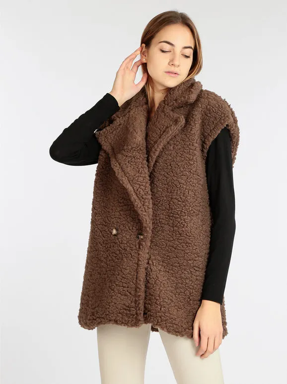 Ghisleri Chaqueta de peluche sin mangas para mujer