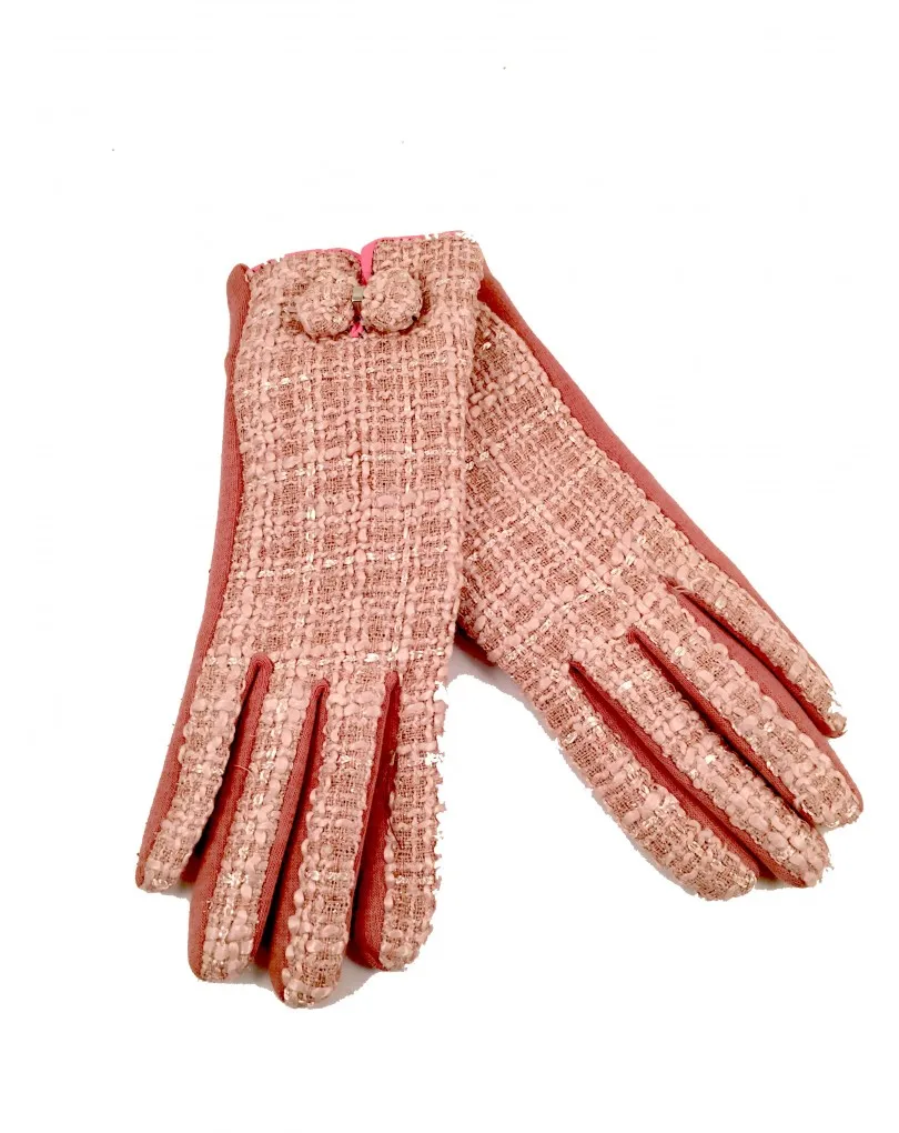 GUANTES  DE LANA ROSA  PALO CON ADORNOS DE LAZO