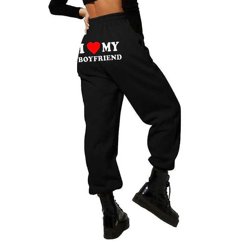 I Love My Boyfriend Pantalones De Chándal En Pantalones Jogger Elásticos De Cintura Alta De Moda A Tope