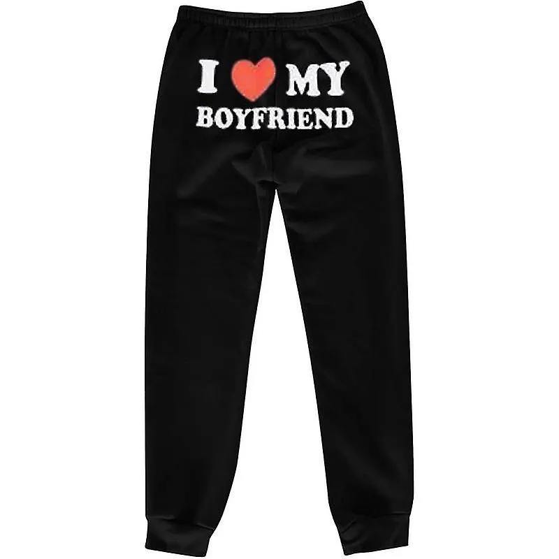 I Love My Boyfriend Pantalones De Chándal En Pantalones Jogger Elásticos De Cintura Alta De Moda A Tope