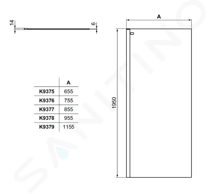 IDEAL STANDARD CONNECT 2  MAMPARA DE DUCHA WETROOM 90 CM, NEGRO/CRISTAL TRANSPARENTE K9377V3