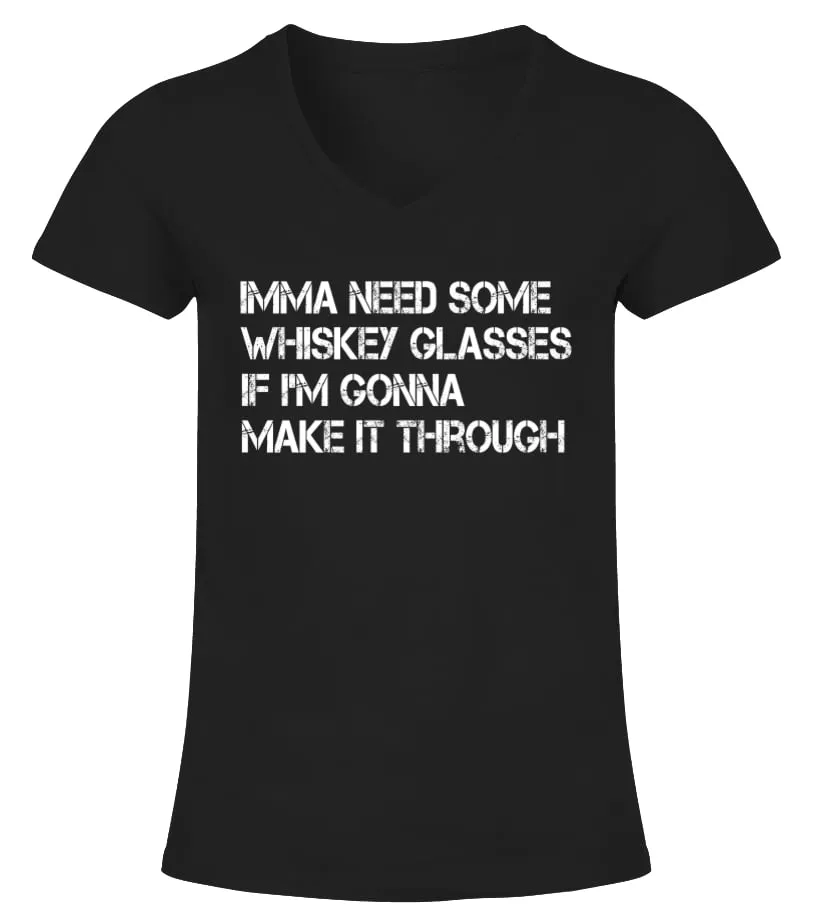 Imma Need Some Whiskey Glasses Morgan Wallen Song Lyrics Camiseta cuello pico Mujer