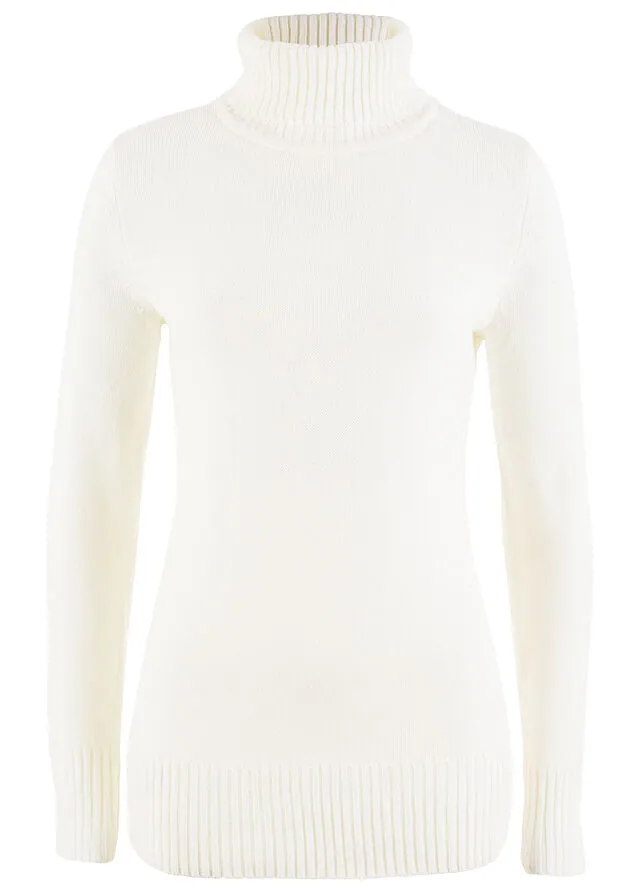 Jersey básico de cuello vuelto Blanco lana