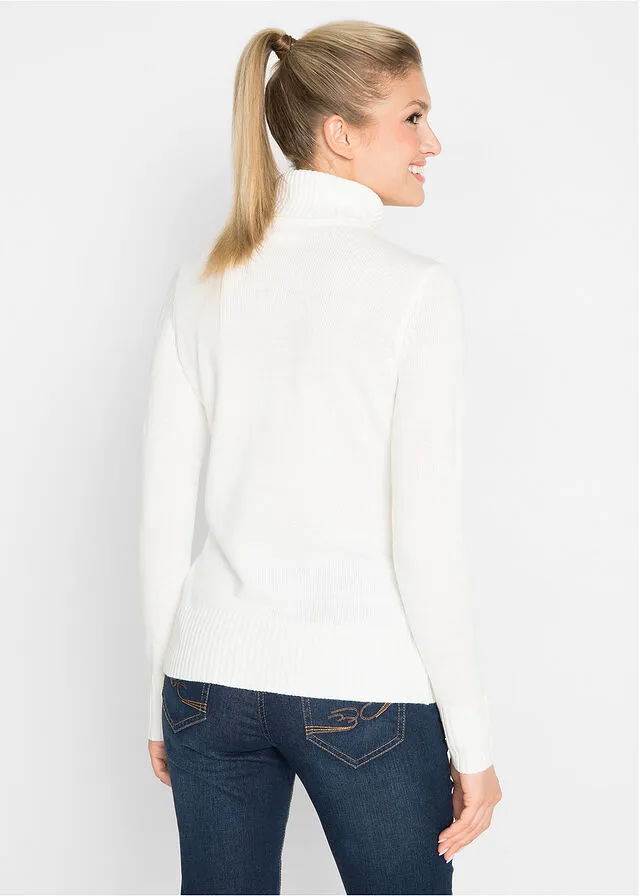 Jersey básico de cuello vuelto Blanco lana