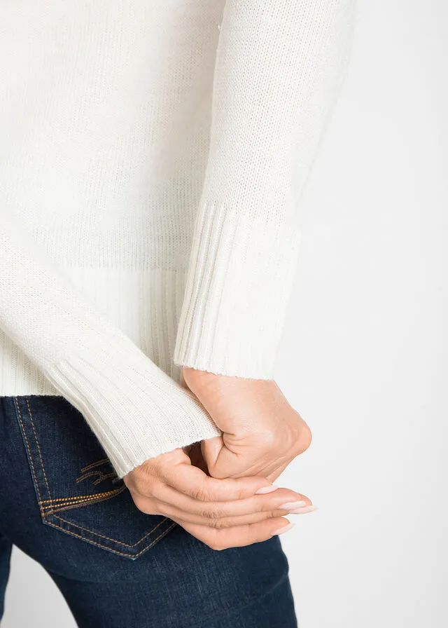 Jersey básico de cuello vuelto Blanco lana