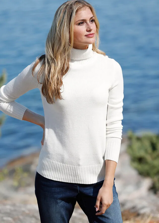 Jersey básico de cuello vuelto Blanco lana