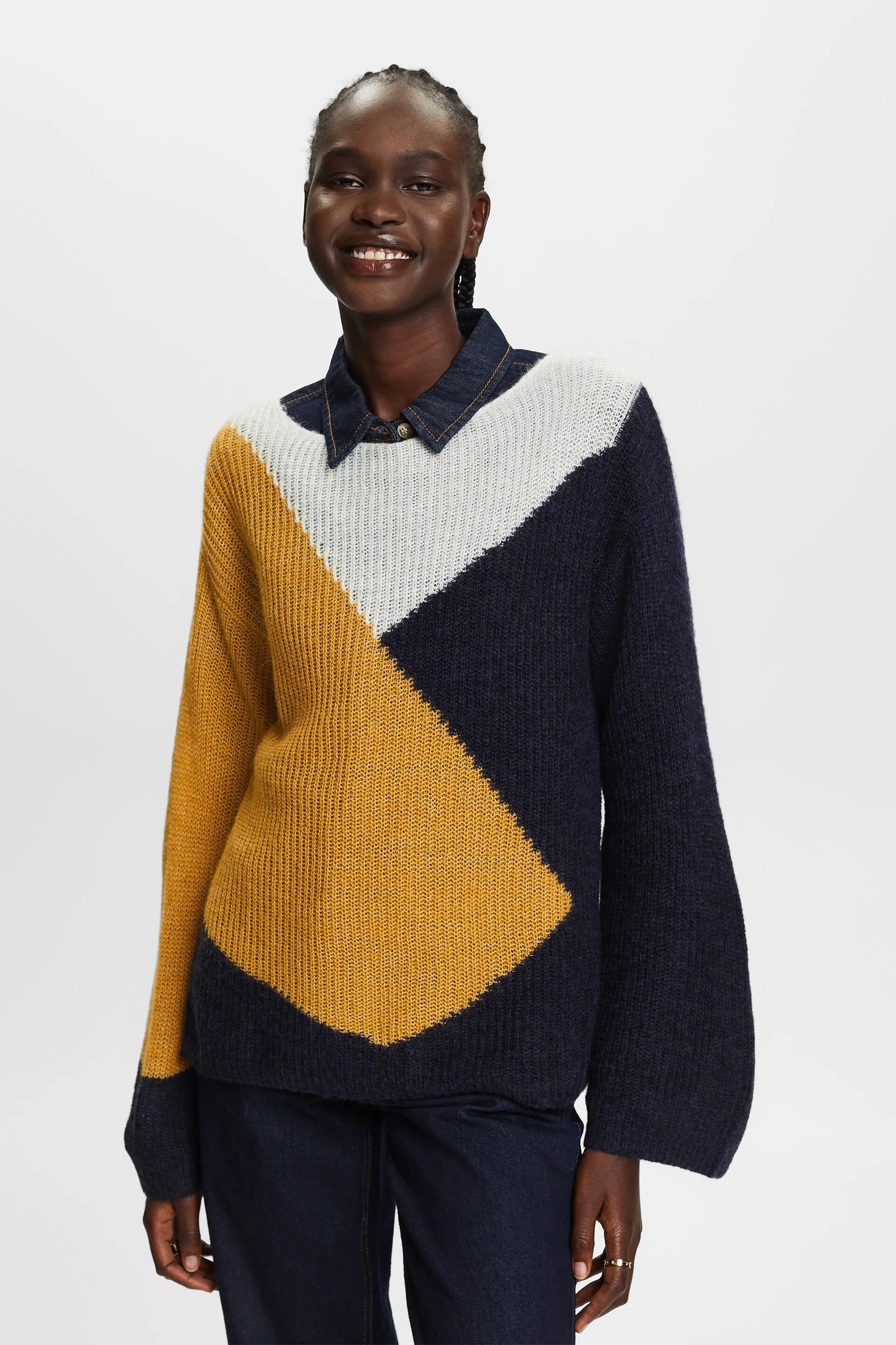 Jersey con bloques de color, mezcla de lana