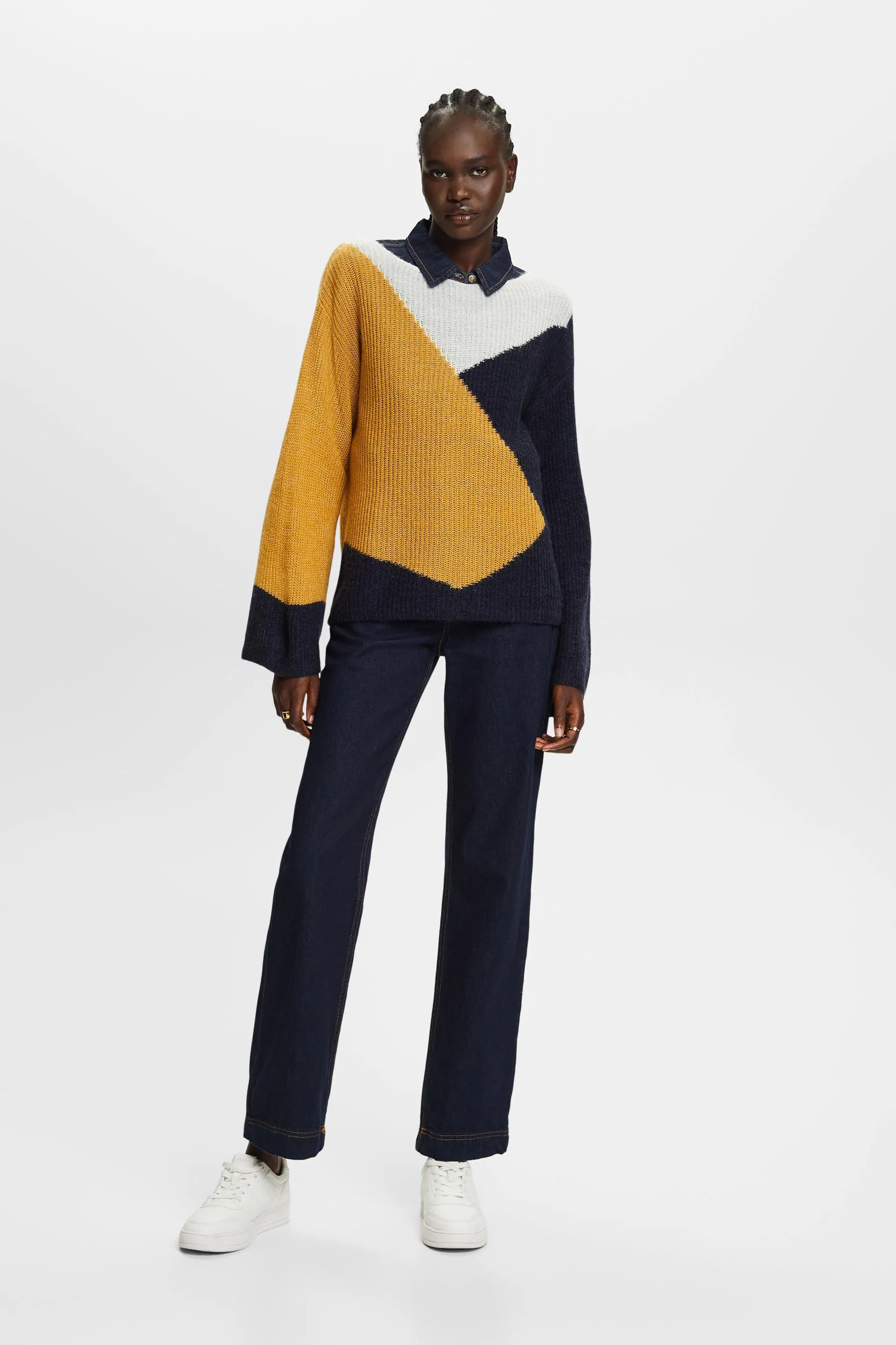 Jersey con bloques de color, mezcla de lana