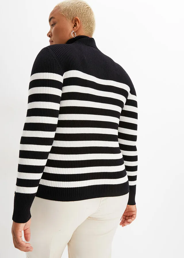 JERSEY DE CUELLO ALTO NEGROBLANCO LANA DE RAYAS
