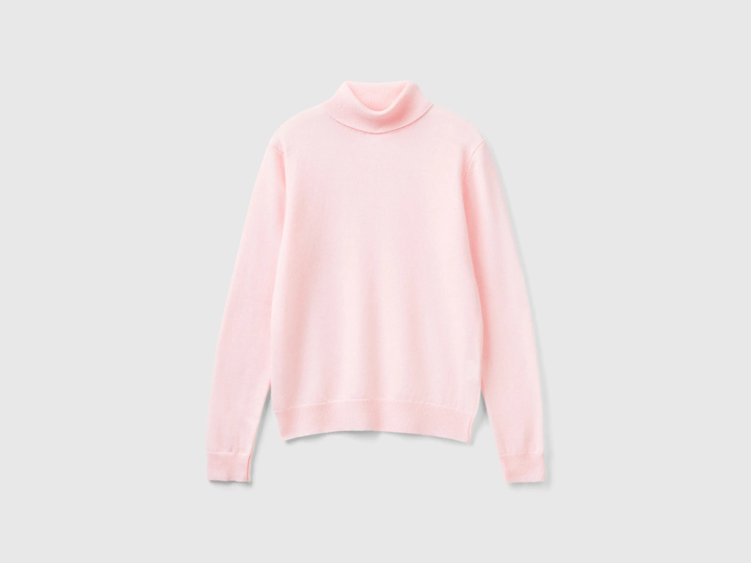 Jersey de cuello cisne rosa claro de pura lana merina