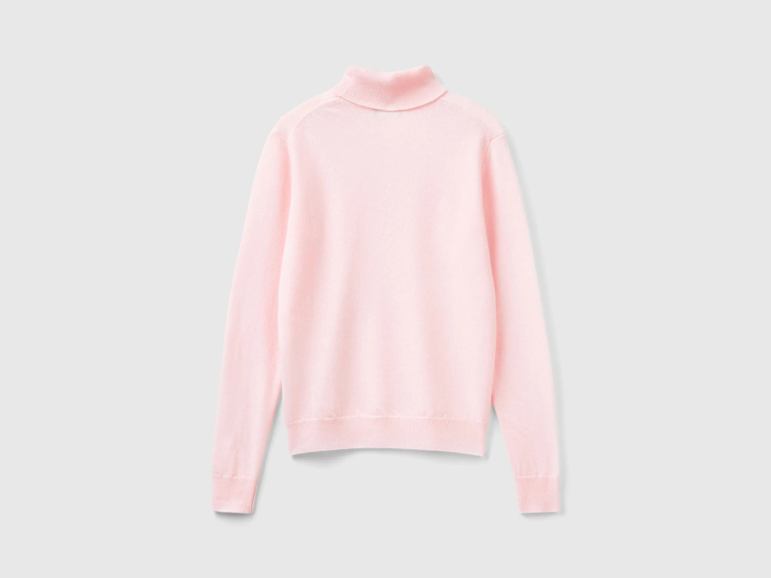 Jersey de cuello cisne rosa claro de pura lana merina