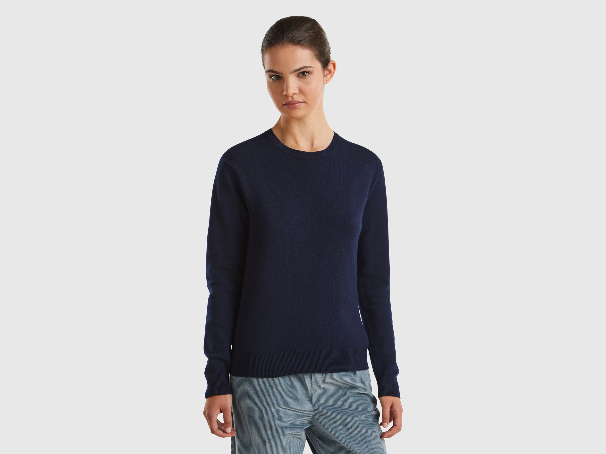 Jersey de cuello redondo azul oscuro de lana Merina