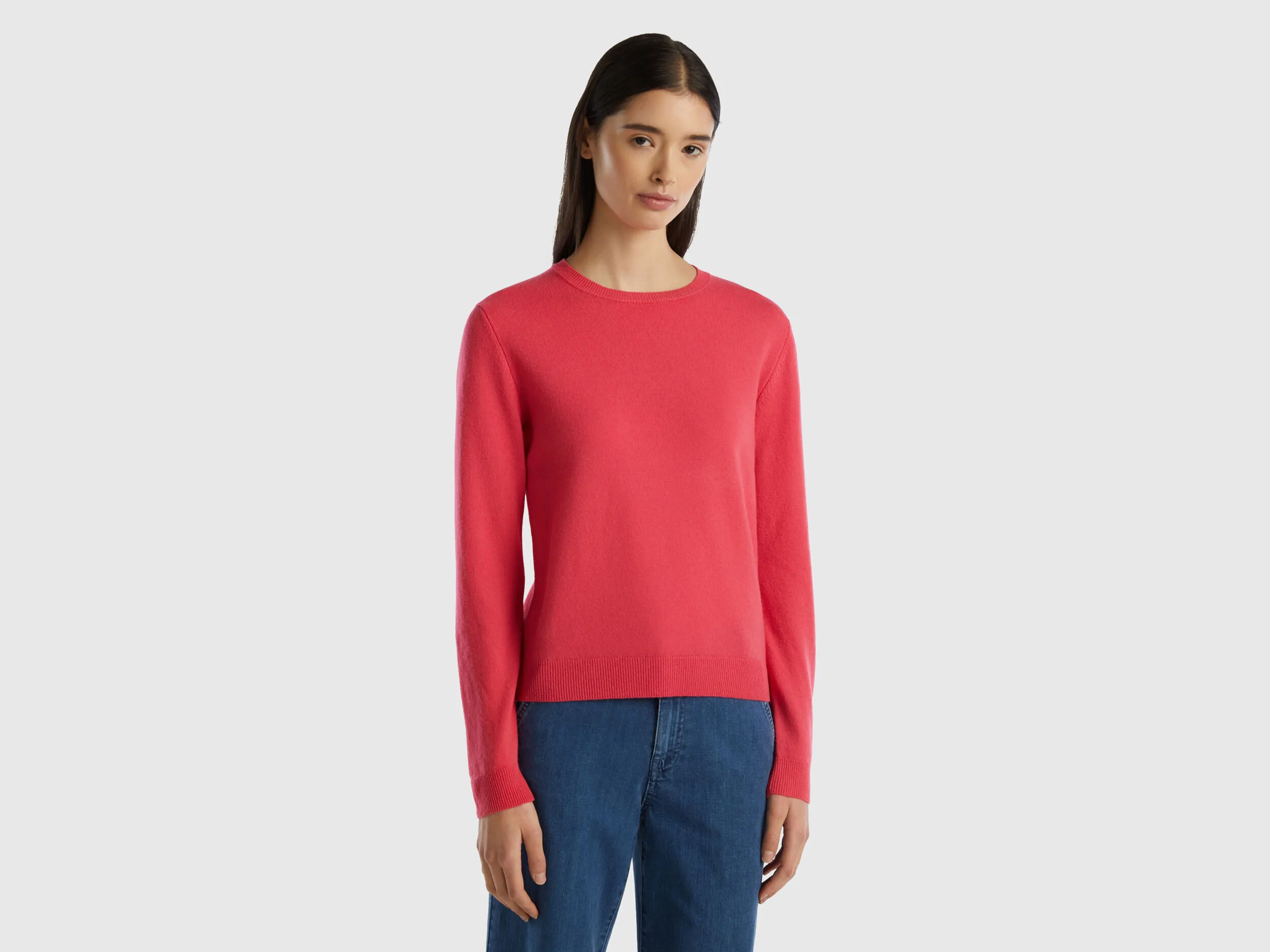 Jersey de cuello redondo fucsia de lana merina