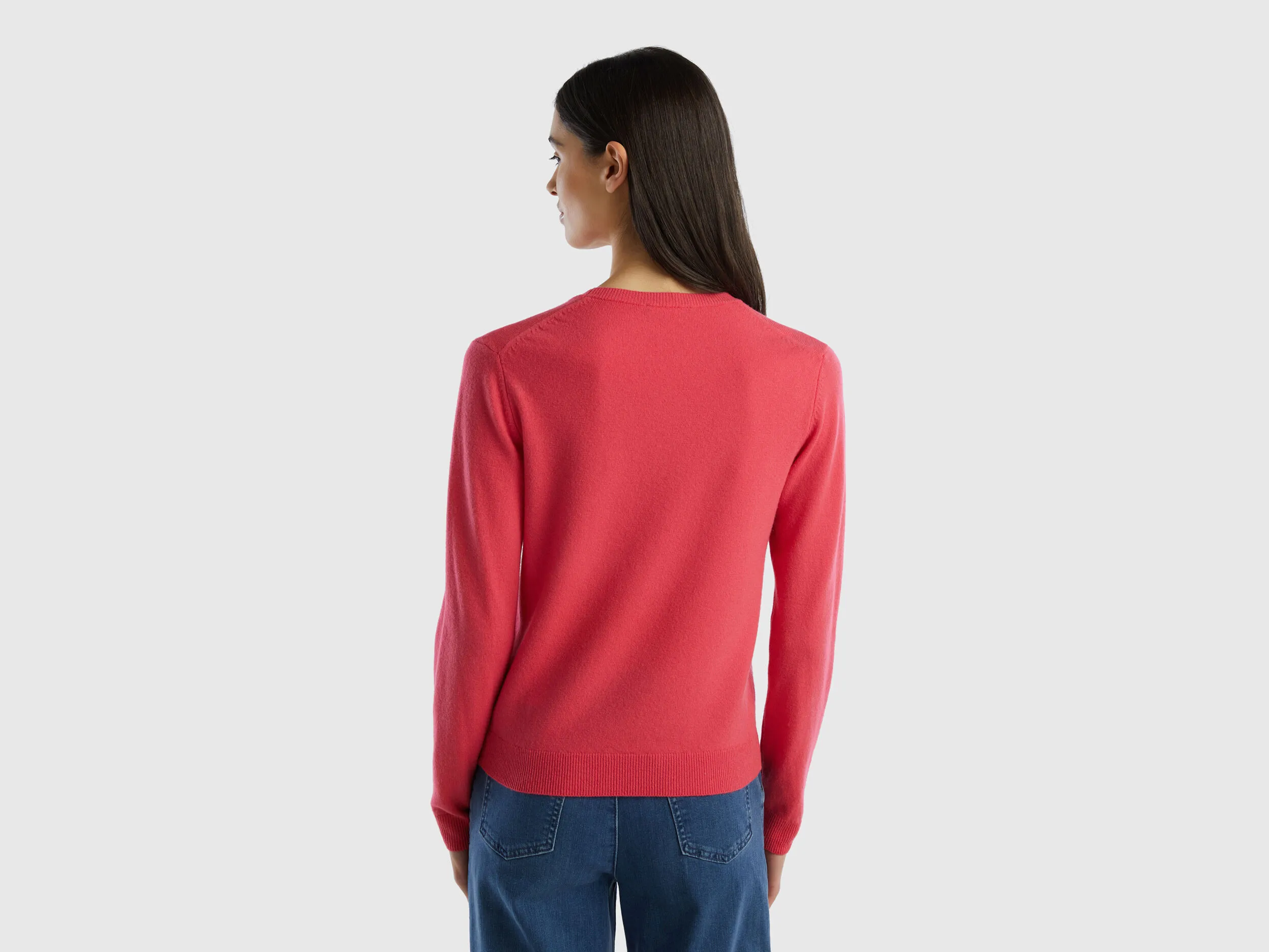 Jersey de cuello redondo fucsia de lana merina