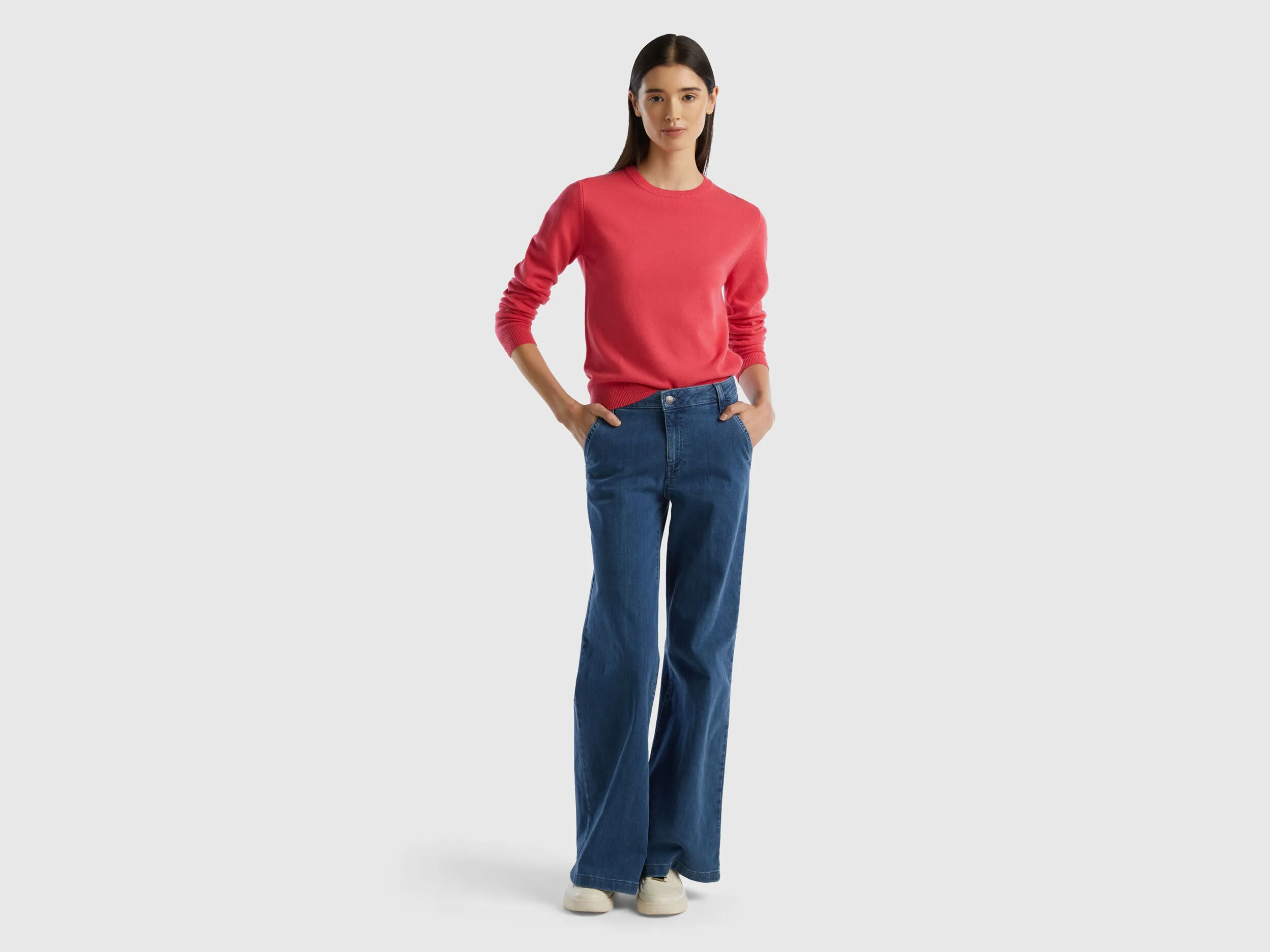 Jersey de cuello redondo fucsia de lana merina
