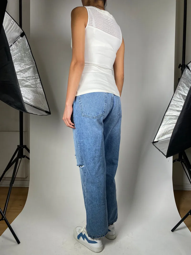 KAREN MILLEN Polera Blanca Broderie