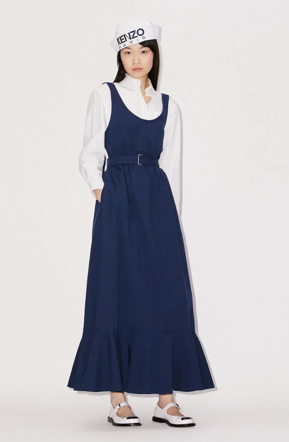 Kenzo Long Frilled Dress Midnight Blue