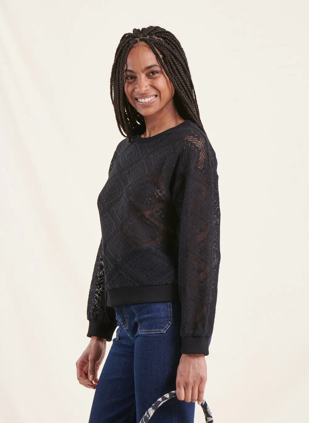 LA FEE MARABOUTEE Jersey de mezcla de algodón orgánico con cuello redondo en negro