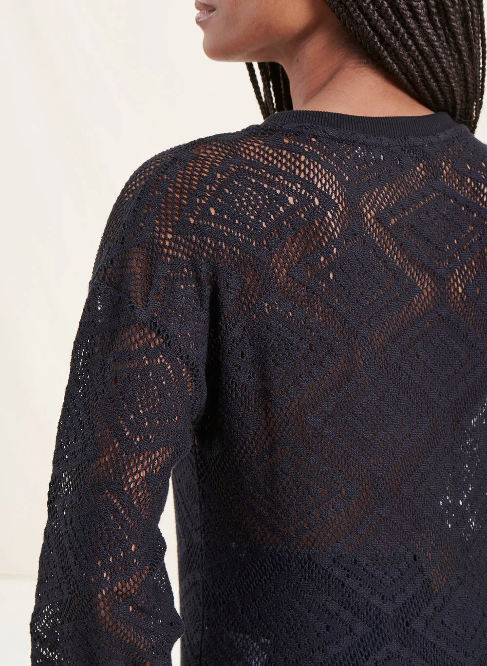 LA FEE MARABOUTEE Jersey de mezcla de algodón orgánico con cuello redondo en negro