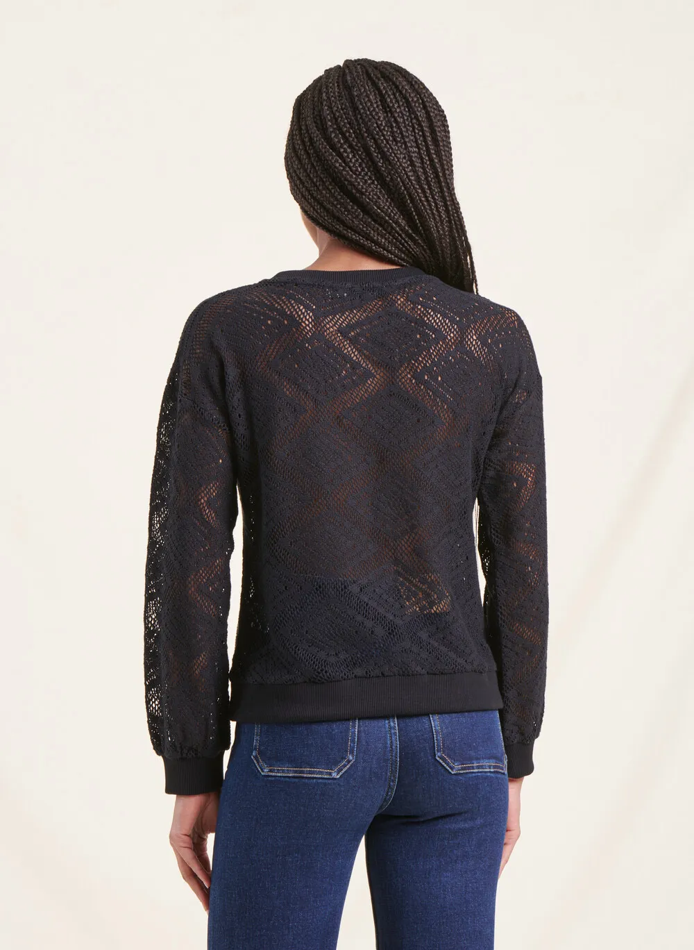 LA FEE MARABOUTEE Jersey de mezcla de algodón orgánico con cuello redondo en negro