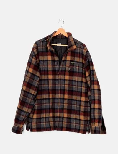 Lacoste Sobrecamisa marrón cuadros cremallera