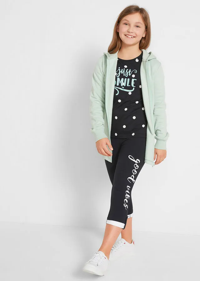 LEGGINGS 3/4 DE ALGODóN ORGáNICO PARA NIñAS NEGROBLANCO