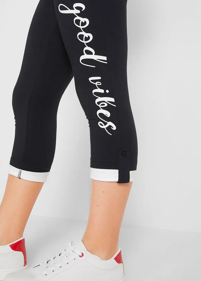 LEGGINGS 3/4 DE ALGODóN ORGáNICO PARA NIñAS NEGROBLANCO