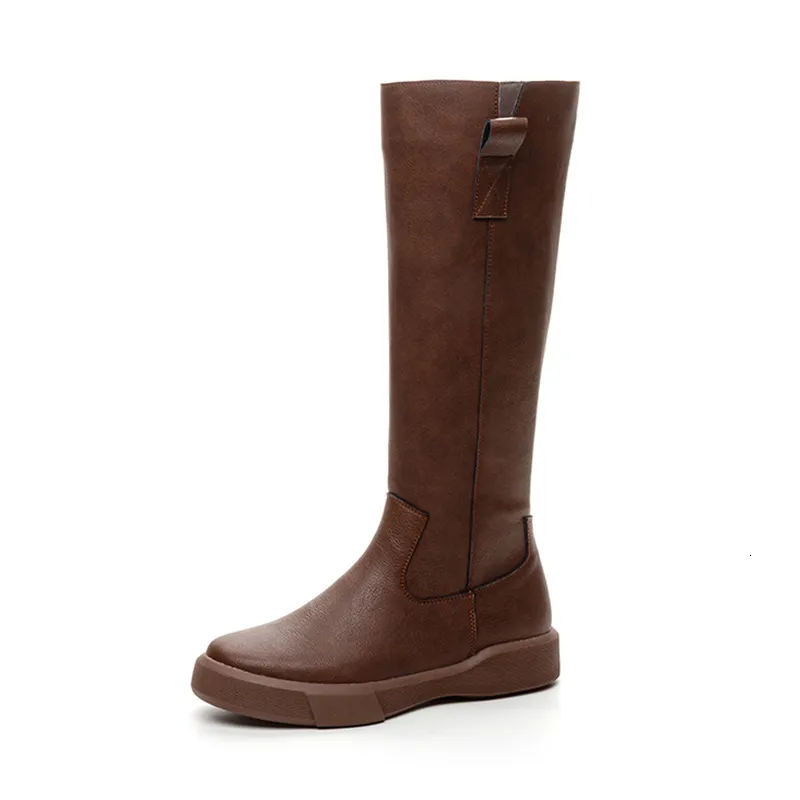 Longitud de la rodilla de mujer de cuero de cuero genuino, solas gruesas de caballero delgado, lujos de otoño e invierno, botas 